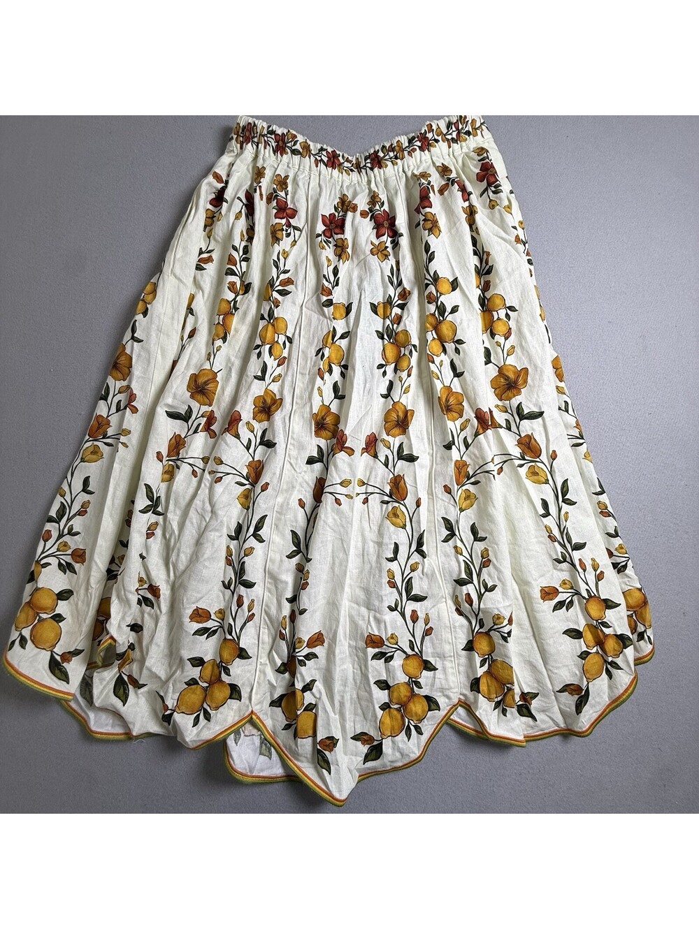 Farm Rio Lemon Bouquet Linen Blend Midi Skirt Medium M New NWT Off-White Floral - Picture 2 of 8